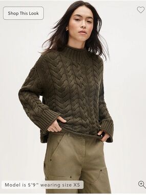 J. Crew Olive Cable Knit Mock Neck Sweater